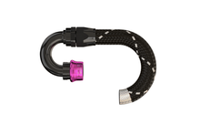 Load image into Gallery viewer, Black braided cable lock with purple lock mechanism on a white background