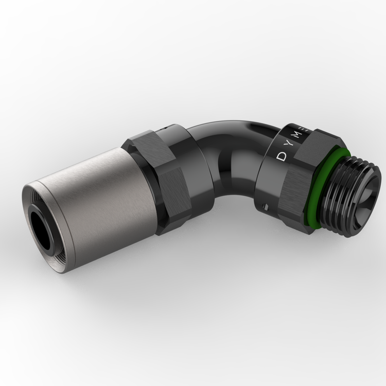 Alloy elbow fitting with 'Dyna' branding on a white background