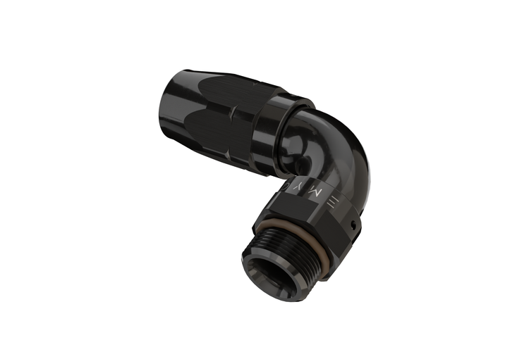 Black metal elbow fitting on a white background