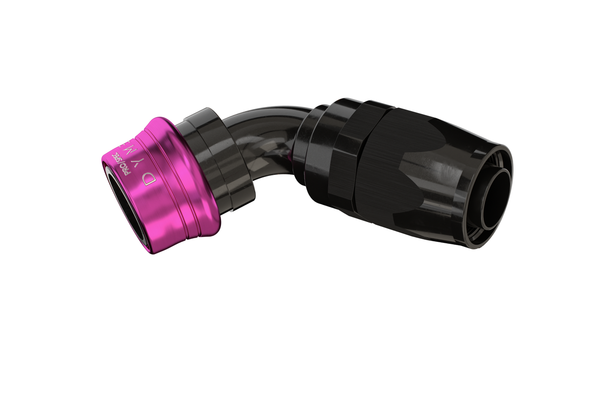 Black and pink elbow fitting on a white background