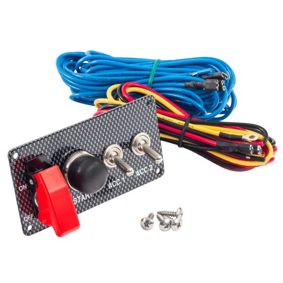 Carbon Effect Starter Panel-Push Button With 2 Accessory Switches