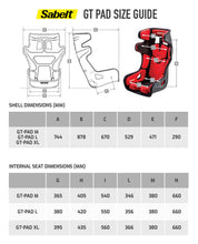 Load image into Gallery viewer, Sabelt Gt Pad Racing Seat Size chart
